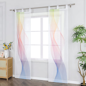 Sliding Panel Curtain Semi-Sheer with Gradient and Wave Pattern Polyester with Tab Tops 2 Pieces - White, W x H 57 x 175cm