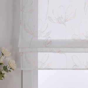 Roman Shade with Lotus Pattern and Hook-and-Loop Tape - Silver, W x H 60 x 140cm