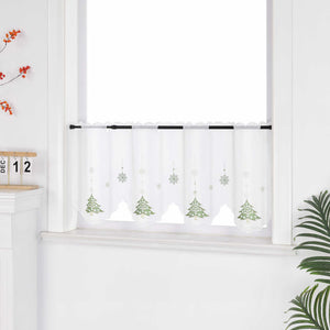 Cafe Curtain with Fir Tree & Snowflakes Christmas - Green, polyester
