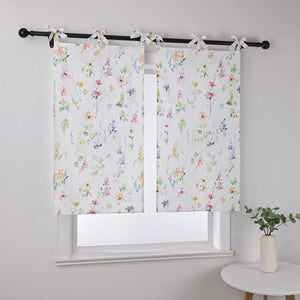 Cafe Curtain with Floral Patterns and Bows 1 Piece - White, W x H 60 x 120cm