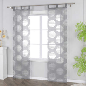 Curtain with Wavy Circle Pattern - Tab-Top Hanging Set of 2 - White, W x H 57 x 175cm