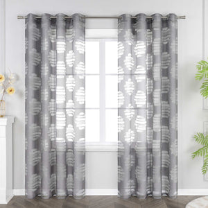 Curtain with Wavy Circle Pattern - Grommet Hanging - White, W x H 140 x 145cm