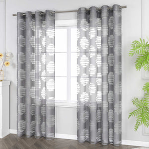 Curtain with Wavy Circle Pattern - Grommet Hanging - White, W x H 140 x 175cm
