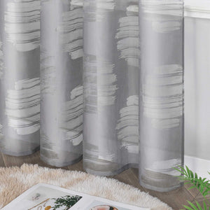 Curtain with Wavy Circle Pattern - Grommet Hanging - Gray, W x H 140 x 145cm
