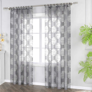 Curtain with Wavy Circle Pattern - Curtain-Tape Hanging - White, W x H 140 x 175cm