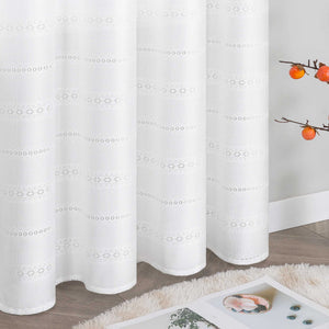 Sheer Curtain with Diamond Embossing with Rings and Curtain Track System 1 Piece - White, W x H 140 x 260cm