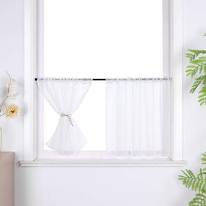 Cafe Curtains Semi-Sheer Natural White Textured Fabric Rod Pocket Set of 2 - White, W x H 90 x 45cm
