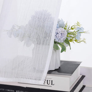 Cafe Curtains Semi-Sheer Natural White Textured Fabric Rod Pocket Set of 2 - White, W x H 65 x 75cm