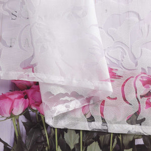 Curtain with Curtain Tape Burnout Fabric with Rose Pattern Sheer White 1 Piece