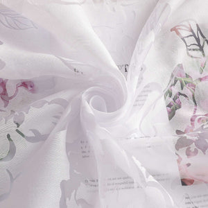 Curtain with Curtain Tape Burnout Fabric with Rose Pattern Sheer White 1 Piece