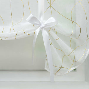 Roman Shade with Wave Stripes with Rod Pocket Satin Ribbon Semi-Sheer