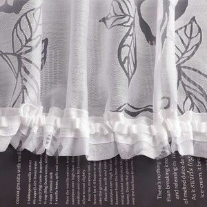 Curtain with Curtain Tape Burnout Fabric with Rose Pattern Sheer White 1 Piece
