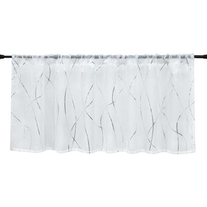 Cafe Curtain with Rod Pocket Country Style Wave Stripes - Silver, H x W 45 x 90cm