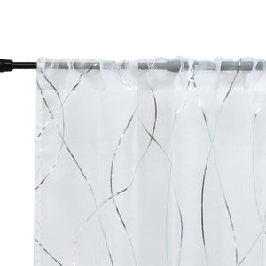 Cafe Curtain with Rod Pocket Country Style Wave Stripes - Silver, H x W 45 x 120cm