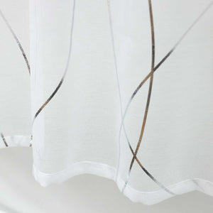 Cafe Curtain with Rod Pocket Country Style Wave Stripes - Silver, H x W 45 x 140cm