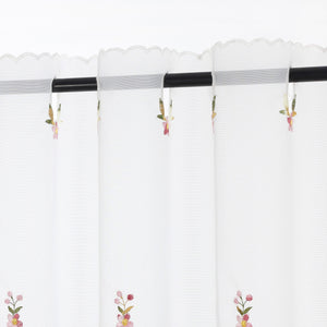Cafe Curtain with Embroidered Flowers and Leaves - Sheer, H x W 75 x 150cm