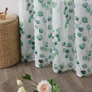 Tab-Top Curtain Sheer Airy Leaf Print 1 Piece - Green, H x W 260 x 140cm
