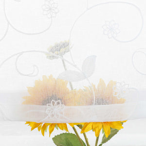 Cafe Curtain with Bows & Sheer Leaf Pattern - White, W x H 140 x 60cm
