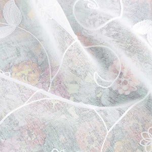 Cafe Curtain with Bows & Sheer Leaf Pattern - White, W x H 140 x 80cm