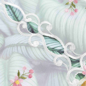 Cafe Curtain with Embroidered Flowers and Leaves - Sheer, H x W 120 x 150cm