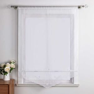 Roman Shade with Floral Pattern Modern Sheer 1 Piece - White, W x H 80 x 140cm