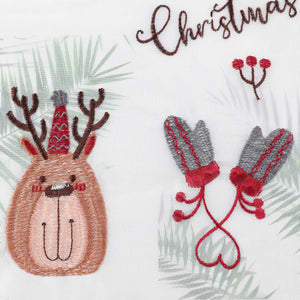 Cafe Curtain Christmas Sheer with Red Trim and Christmas Embroidery - Red, W x H 140 x 60cm