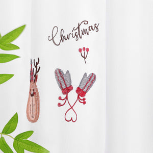 Cafe Curtain Christmas Sheer with Red Trim and Christmas Embroidery - Red, W x H 90 x 45cm