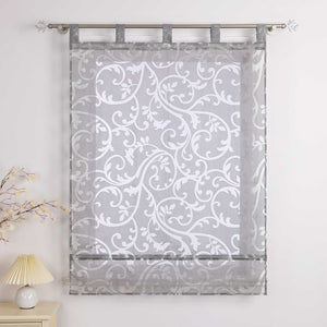 Roman Shade Semi-Sheer with Burnout Leaf Pattern Tab Tops 1 Piece