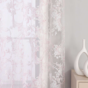 Elegant Curtain with Phoenix-Flower Pattern - Sheer Voile Grommet Curtain Panel - Gray, H x W 225 x 140cm