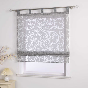 Roman Shade Semi-Sheer with Burnout Leaf Pattern Tab Tops 1 Piece
