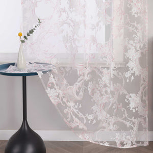 Elegant Curtain with Phoenix-Flower Pattern - Sheer Voile Grommet Curtain Panel - Pink, H x W 245 x 140cm