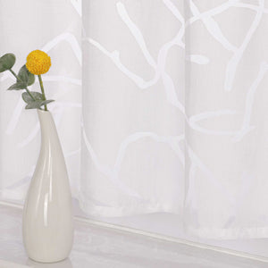 Cafe Curtain with Line Pattern and Branch Motif 1 Piece - White, H x W 45 x 90cm