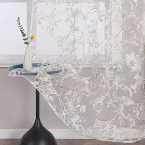 Elegant Curtain with Phoenix-Flower Pattern - Sheer Voile Grommet Curtain Panel