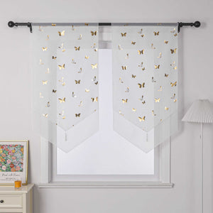 Cafe Curtain with Butterfly Pattern Sheer 1 Piece - Silver, W x H 60 x 90cm
