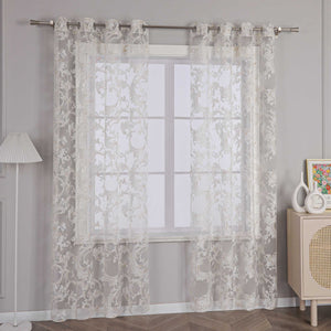 Elegant Curtain with Phoenix-Flower Pattern - Sheer Voile Grommet Curtain Panel