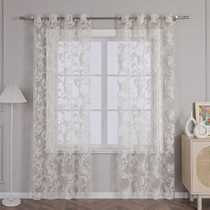 Elegant Curtain with Phoenix-Flower Pattern - Sheer Voile Grommet Curtain Panel