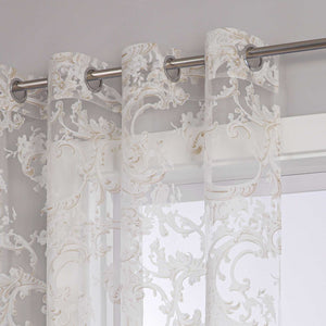 Elegant Curtain with Phoenix-Flower Pattern - Sheer Voile Grommet Curtain Panel