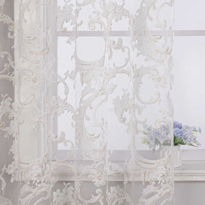 Elegant Curtain with Phoenix-Flower Pattern - Sheer Voile Grommet Curtain Panel