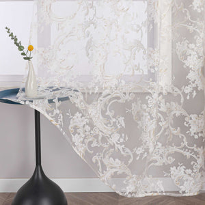 Elegant Curtain with Phoenix-Flower Pattern - Sheer Voile Grommet Curtain Panel
