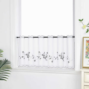 Cafe Curtain with Floral Embroidery - Green, H x W 45 x 90cm