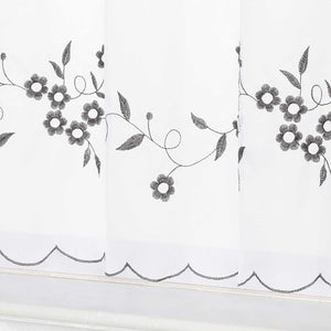 Cafe Curtain with Floral Embroidery - Black, H x W 30 x 120cm