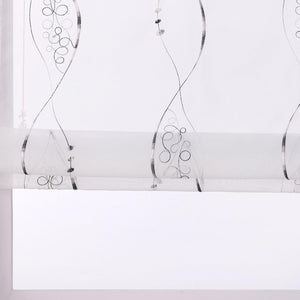 No-Drill Sheer Roman Shade with Grommets, U-Hooks and Embroidery - Gray, W x H 120 x 140cm