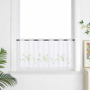 Cafe Curtain with Floral Embroidery - Black, H x W 45 x 90cm