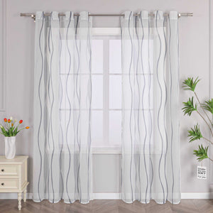 Grommet Curtain with Colorful Wave Patterns 1 Piece - Green, W x H 140 x 145cm