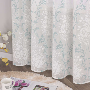 Curtain with Floral Pattern, Solid Color Lightweight Semi-Sheer