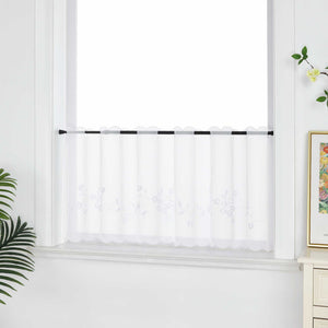 Cafe Curtain with Floral Embroidery - White, H x W 45 x 90cm