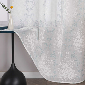 Curtain with Floral Pattern, Solid Color Lightweight Semi-Sheer