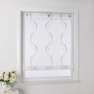 Roman Shade No-Drill with U-Hooks and Embroidery 1 Piece - White, W x H 80 x 140cm