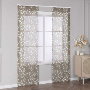 Hook-and-Loop Sliding Panel Curtains with Leaf Pattern Light-Filtering Set of 2 - Brown, H x W 175 x 57 cm