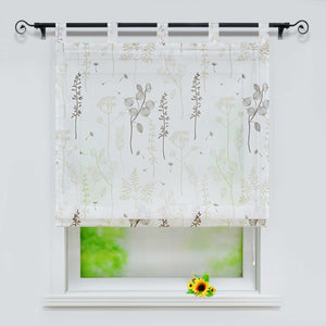 Roman Shade with Tab-Top Hanging with Chinese-Lantern Flower Pattern Semi-Sheer